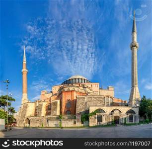 Istambul, Turkey ? 07.12.2019. Hagia Sophia museum in Sultan Ahmed Park, Istanbul, Turkey, on a summer day. Hagia Sophia museum in Istanbul, Turkey