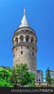 Istambul, Turkey ? 07.13.2019. The Galata Tower in Istanbul on a sunny summer day. Galata tower in Istanbul, Turkey