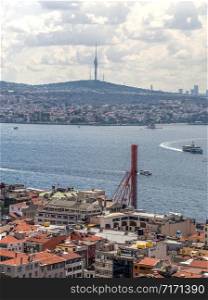Istambul, Turkey ? 07.13.2019. Top view of the Bosphorus on a cloudy summer day. Top view of the Bosphorus in Istanbul, Turkey