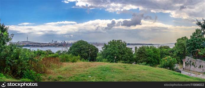 Istambul, Turkey ? 07.13.2019. View of the Golden Horn from Topkapi Park on a cloudy summer day. View of the Golden Horn from Topkapi Park in Istanbul, Turkey