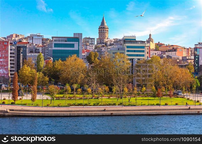 Istanbul and the Galata Tower, sunny day view.. Istanbul and the Galata Tower, sunny day view