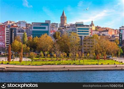 Istanbul and the Galata Tower, sunny day view.. Istanbul and the Galata Tower, sunny day view