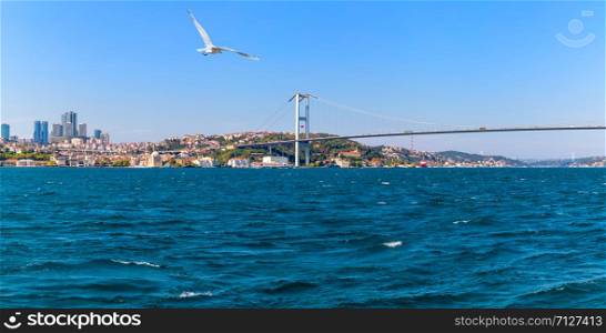 Istanbul Bosphorus Bridge, beautiful summer panorama, Turkey.. Istanbul Bosphorus Bridge, beautiful summer panorama, Turkey