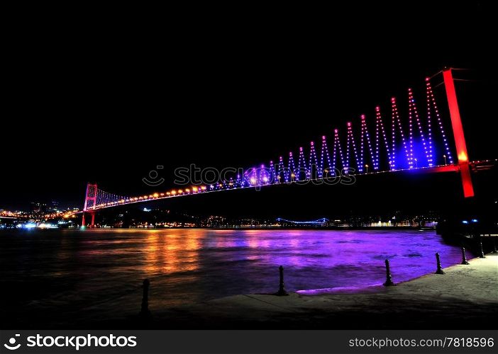 Istanbul Bosporus Bridge Fatih Sultan Mehmet Bridge at the night