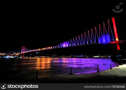 Istanbul Bosporus Bridge Fatih Sultan Mehmet Bridge at the night