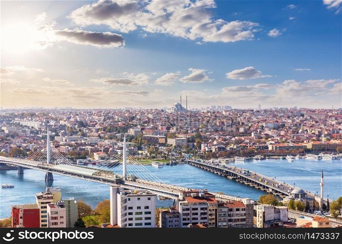 Istanbul bridges over the Golden Horn, Bosporus, Turkey.