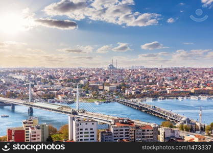 Istanbul bridges over the Golden Horn, Bosporus, Turkey.