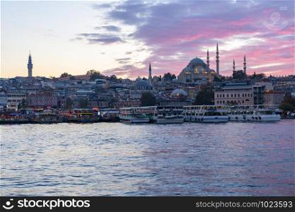 Istanbul city skyline and port of Istanbul in Turkey.
