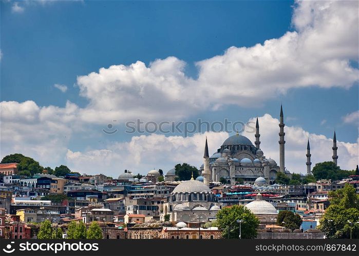 Istanbul city skyline with Suleymaniye Mosque in Turkey. Suleymaniye Mosque Istanbul