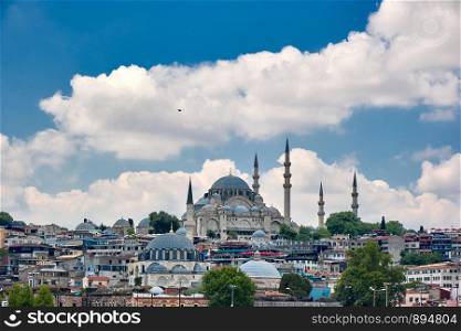 Istanbul city skyline with Suleymaniye Mosque in Turkey. Suleymaniye Mosque Istanbul