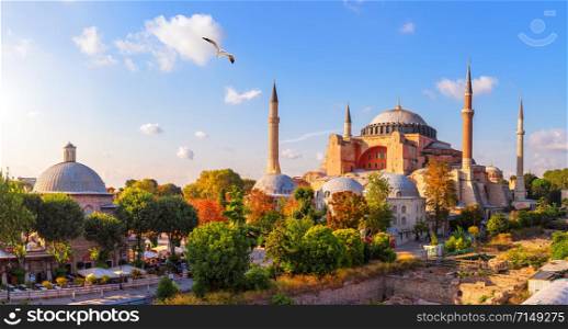 Istanbul panorama, view on the Hagia Sophia museum complex.