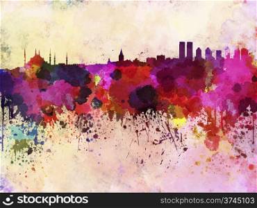 Istanbul skyline in watercolor background