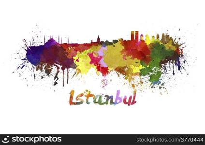 Istanbul skyline in watercolor splatters with clipping path. Istanbul skyline in watercolor