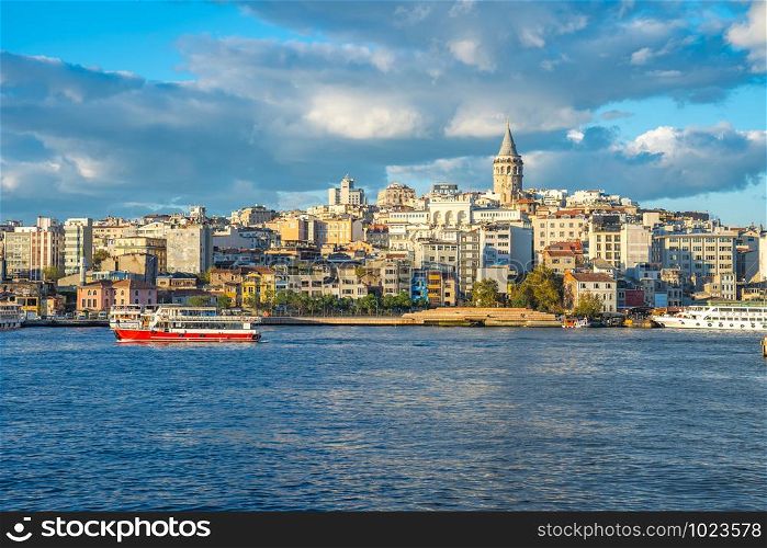 Istanbul skyline with Galata Tower in Istanbul, Turkey.