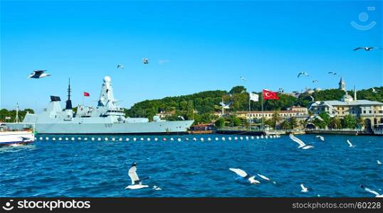 ISTANBUL, TURKEY -JULY 10 2017: Nato's ships arrive to Istanbul.
