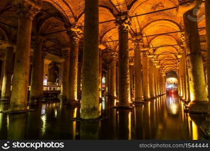 ISTANBUL, TURKEY - MAY 14 : The Basilica Cistern is the largest of several hundred ancient cisterns that lie beneath the city on May 14, 2013 in Istanbul, Turkey.