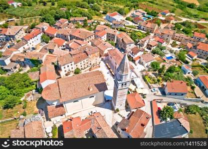 Istria. Historic town of Visnjan on green istrian hill aerial view, Istria region of Croatia