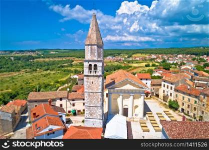 Istria. Town of Visnjan on green istrian hill aerial view, Istria region of Croatia