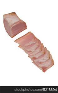 It is thin cut bacon on a white background.