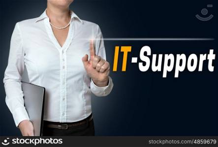 it-support touchscreen is operated by businesswoman. it-support touchscreen is operated by businesswoman.
