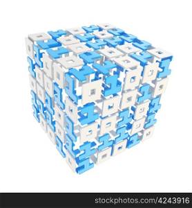 IT Technology and cybernetics: dimensional cube made of ones and zeros isolated on white