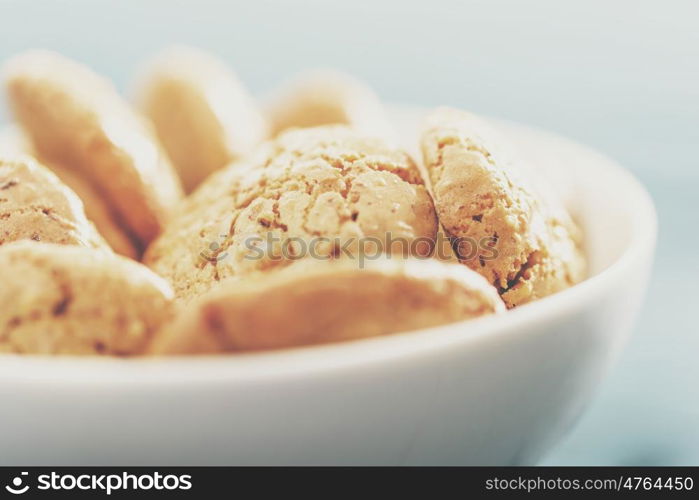 Italian Amaretti Biscuits In White Bowl