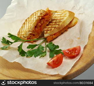 Italian Appetizer Bruschetta with zucchini and tomato