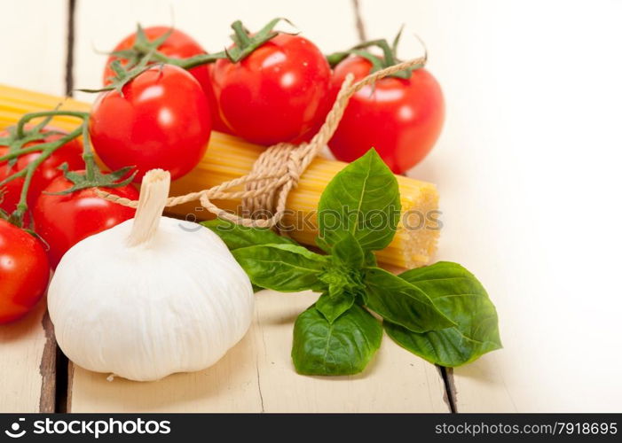 Italian basic pasta fresh ingredients cherry tomatoes garlic and basil