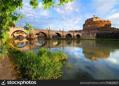 Italian bridge of Saint Angelo on the river Tiber, Rome