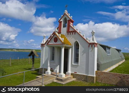 Italian Chapel on Orkney on a beautiful day