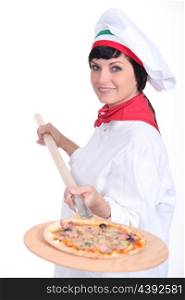Italian chef making pizza