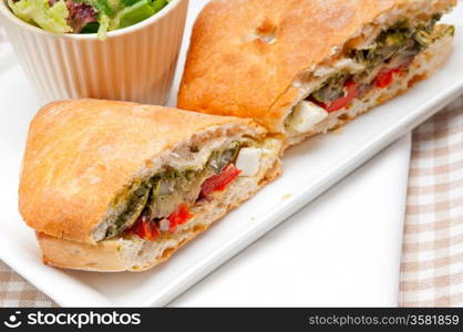 Italian ciabatta panini sandwichwith with vegetable and feta cheese