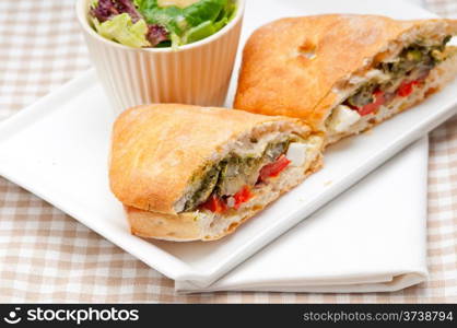 Italian ciabatta panini sandwichwith with vegetable and feta cheese