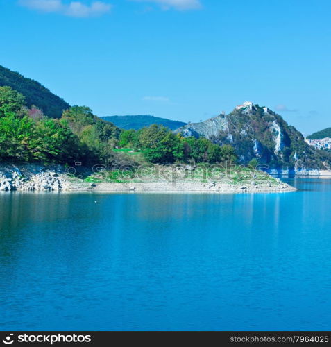 Italian City Castel di Tora by the Lake Lago del Turano