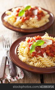 italian classic pasta fusilli with tomato sauce and basil