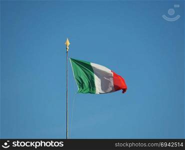 Italian Flag of Italy over blue sky. the Italian national flag of Italy, Europe over blue sky