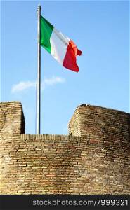 Italian flag on tower of The Saint Agel Castl. Rome. Italy