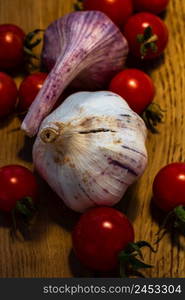 Italian food ingredients on wooden table. Cooking concept