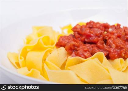 Italian Food - Pappardelle Pasta With Salsiccia and Tomatoes