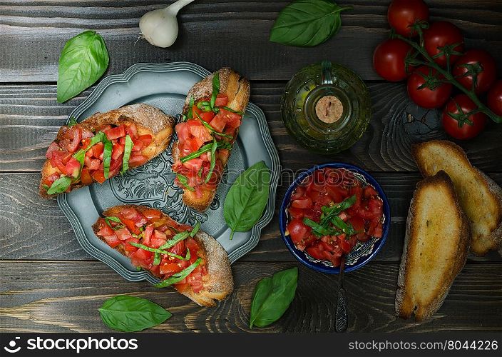 Italian fresh bruschetta with tomato, still life