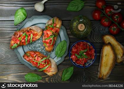 Italian fresh bruschetta with tomato, still life