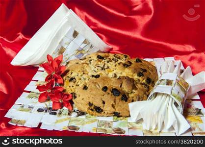 Italian home made panettone on fabric background