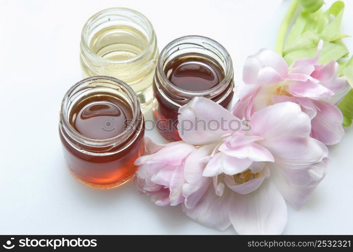 Italian Honey of different qualities on white background. Honey