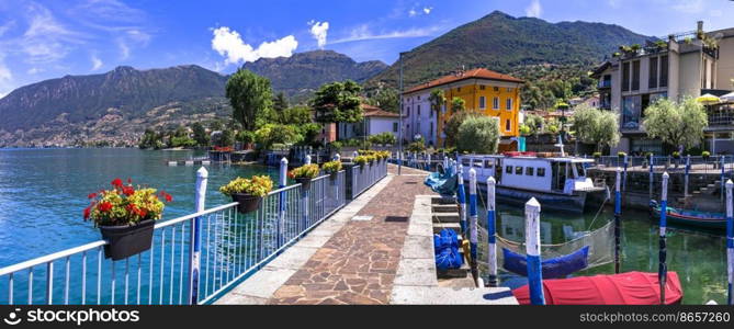 italian lakes scenery. Magic Iseo lake . beautiful Monte Isola island and Peschiera Maraglio village. Italy, Brescia province
