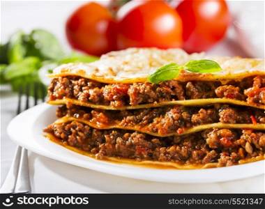 Italian lasagna with green basil