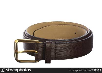 Italian leather belt for men on white background