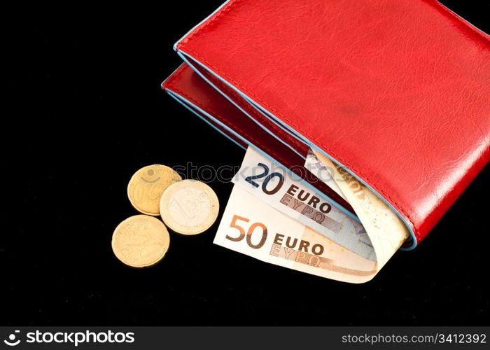 Italian leather wallet with money, useful for concepts