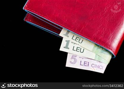 Italian leather wallet with Romanian money, useful for concepts
