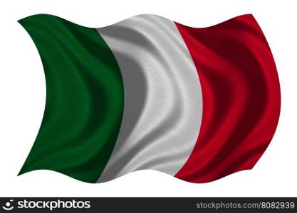 Italian national official flag. Patriotic symbol, banner, element, background. Correct colors. Flag of Italy with real detailed fabric texture wavy isolated on white 3D illustration