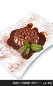 italian panna cotta dessert with chocolate topping